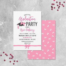 キュートガーリーピンクボウズ卒業お祝い 招待状