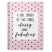 キュートガーリーピンク水玉模様ココシャネル引用文 ノートブック (正面)