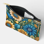 キュートガーリーブルーサンフラワーガーデン抽象芸術アート アクセサリーポーチ (見開き)
