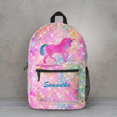 キュートガーリーホットピンクレインボーユニコーングリッター プリントバックパック