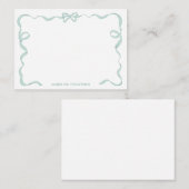 キュートガーリーミントグリーン弓リボンフレーム ノートカード (正面/裏面)