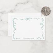 キュートガーリーミントグリーン弓リボンフレーム ノートカード (正面/裏面インサイチュ)