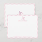 キュートガーリーモノグラム名ベビーピンクジンガムチェック ノートカード (正面/裏面)