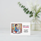 キュートガールインブルーペットシッタードッグウォーカー 名刺 (スタンド正面)