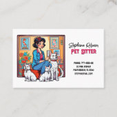 キュートガールインブルーペットシッタードッグウォーカー 名刺 (正面)