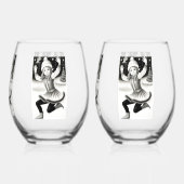 キュートガールスケートで滑る飲み物用品セット ステムなしワイングラス (裏面)