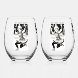 キュートガールスケートで滑る飲み物用品セット ステムなしワイングラス