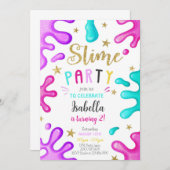 キュートガールスライムパーティー誕生日 招待状 (正面/裏面)