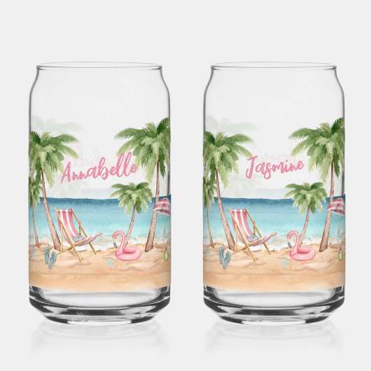 キュートガールズウィークエンドバチェロレッテ水彩ビーチ ガラス缶 (正面)