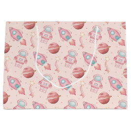 キュートガールズスペースバースデーピンク宇宙飛行士 ラージペーパーバッグ