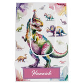 キュートガールズパーソナライズされた恐竜誕生日抱き枕 ミディアムペーパーバッグ (裏面)