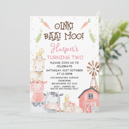 キュートガールズファームをテーマにした野菜誕生日 招待状 (スタンド正面)