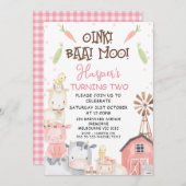 キュートガールズファームをテーマにした野菜誕生日 招待状 (正面/裏面)