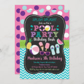 キュートガールズプールパーティーアイスクリーム誕生日 招待状 (正面/裏面)