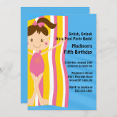 キュートガールズプールパーティー誕生日招待状 招待状 (正面/裏面)