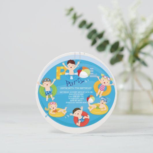 キュートガールズボーイズプール誕生日招待状 招待状 (スタンド正面)