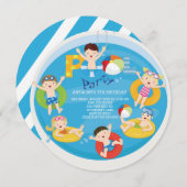 キュートガールズボーイズプール誕生日招待状 招待状 (正面/裏面)