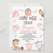 キュートガールズミニマリストファームテーマ誕生日 招待状 (正面)