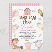 キュートガールズミニマリストファームテーマ誕生日 招待状 (正面/裏面)