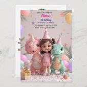 キュートガールディノーズ誕生日招待状パステルディ 招待状 (正面/裏面)
