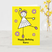 キュートガールバレエダンサーイエロー誕生日カード カード (黄色い花)
