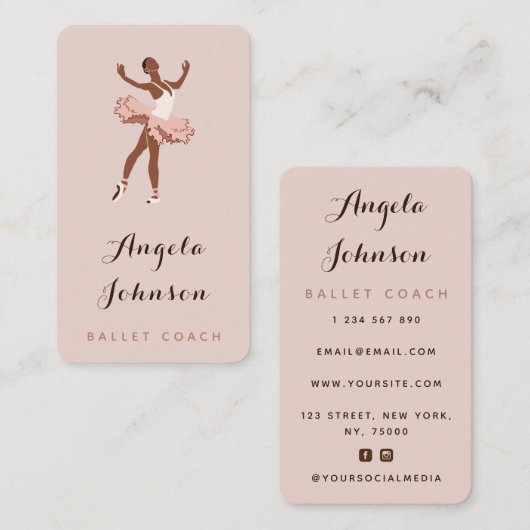 キュートガールバレリーナイラストレーション踊りスクール 名刺 (正面/裏面)