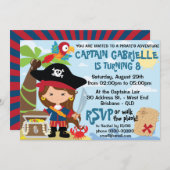 キュートガールパイレーツパーティー誕生日招待状 招待状 (正面/裏面)