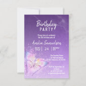 キュートガールパープルバタフライ誕生日DIYテンプレート 招待状 (正面)