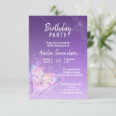 キュートガールパープルバタフライ誕生日DIYテンプレート 招待状 (スタンド正面)