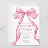 キュートガールピンクボウ誕生日 招待状 (正面)
