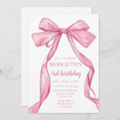 キュートガールピンクボウ誕生日 招待状 (正面/裏面)
