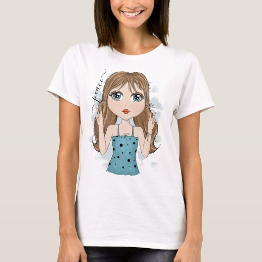 キュートガールピースグラフィックイラストレーション平和 Tシャツ (正面)