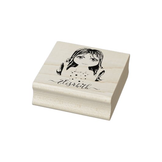 キュートガールピースグラフィックイラストレーション パーソナライズされた ラバースタンプ (スタンプ)