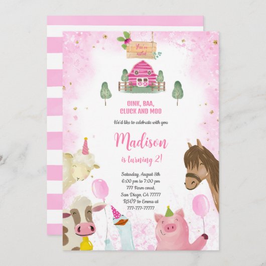 キュートガールファーム誕生日 招待状 (正面/裏面)