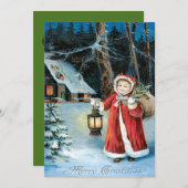 キュートガールランタンホリーウィンターコテージ 招待状 (正面/裏面)