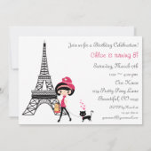 キュートガール&ブラックキャットパリ誕生日招待状 招待状 (裏面)