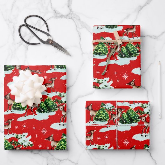 キュートキシーレトロクリスマストインデナー ラッピングペーパーシート (正面)