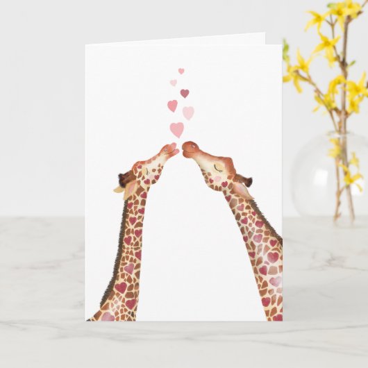 キュートキスをするギラッフェバレンタインデーのカード カード (黄色い花)