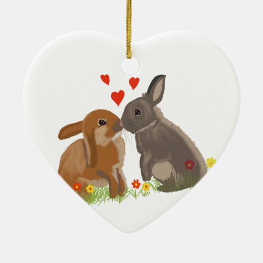 キュートキスをするブンニーズ記念ハート セラミックオーナメント (裏面)