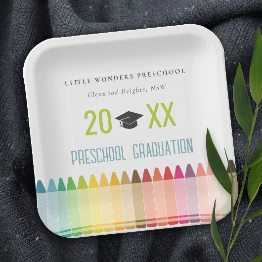 キュートキッズクレヨンおもしろいレインボープレスクール卒業 ペーパープレート