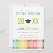 キュートキッズクレヨンおもしろいレインボープレスクール卒業 招待状 (正面)