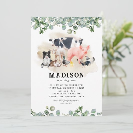 キュートキッズファームアニマルズ誕生日招待状 招待状 (スタンド正面)