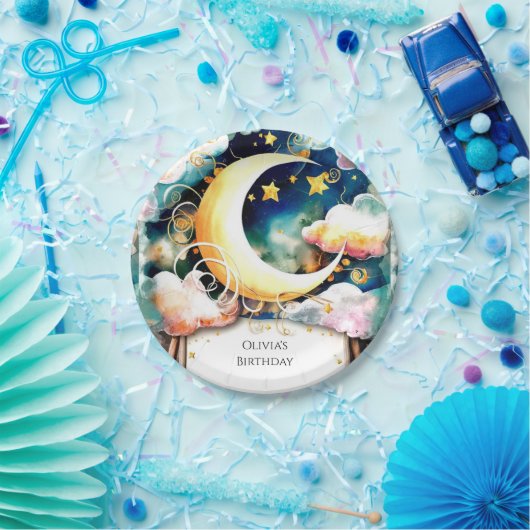 キュートキッズムーン誕生日 ペーパープレート (パーティー)