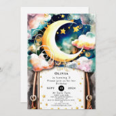 キュートキッズムーン誕生日 招待状 (正面/裏面)