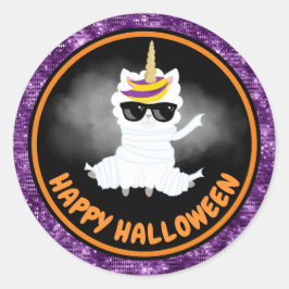 キュートキッズラマ&パープルグリッターハッピーハローウィン ラウンドシール