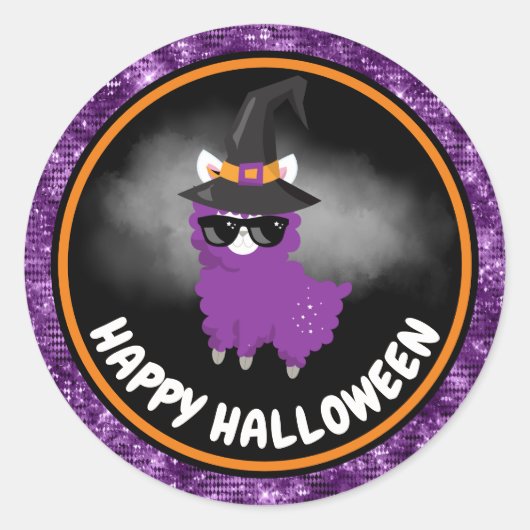 キュートキッズラマ&パープルグリッターハッピーハローウィン ラウンドシール (正面)