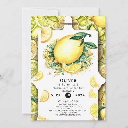 キュートキッズレモン誕生日 招待状 (正面)