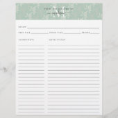 キュートキッチンモノグラムティール（緑がかった色）フローラ植物学レシピ (正面)