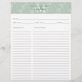 キュートキッチンモノグラムティール（緑がかった色）フローラ植物学レシピ