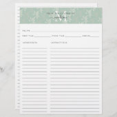 キュートキッチンモノグラムティール（緑がかった色）フローラ植物学レシピ (正面/裏面)